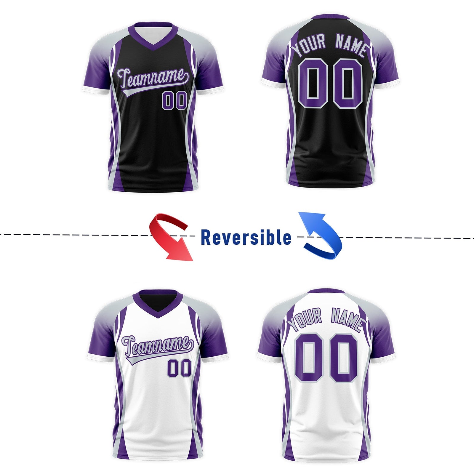 Custom Black Gray Purple Reversible Breathable T-shirt| KXKSHOP