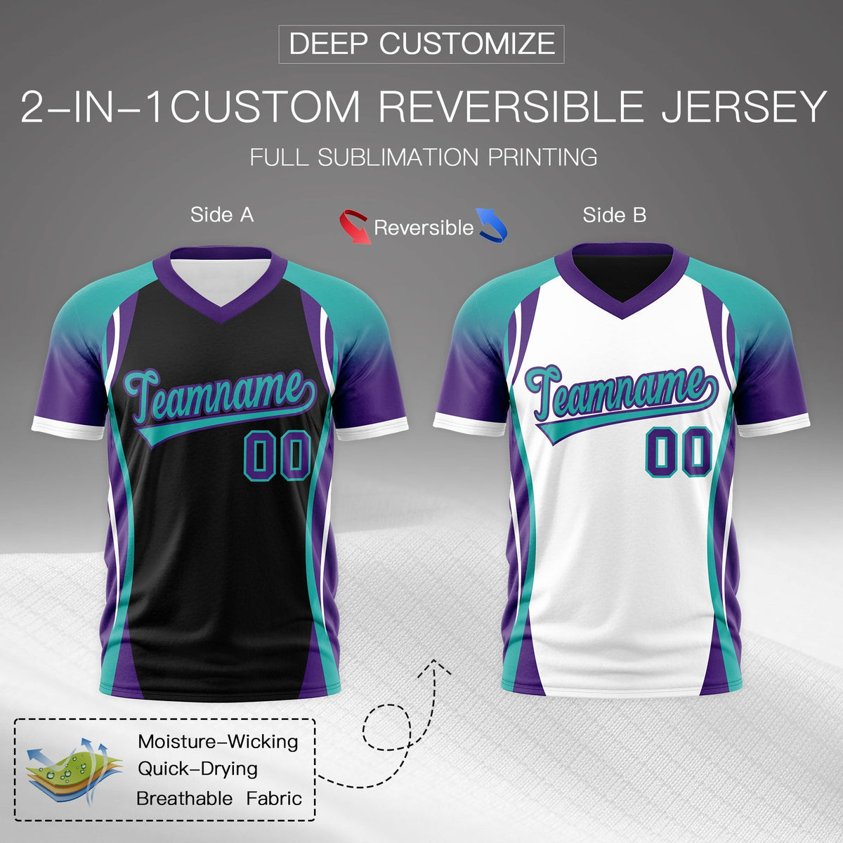 Custom Black Aqua Purple Reversible Wrinkle-Resistant T-shirt| KXKSHOP