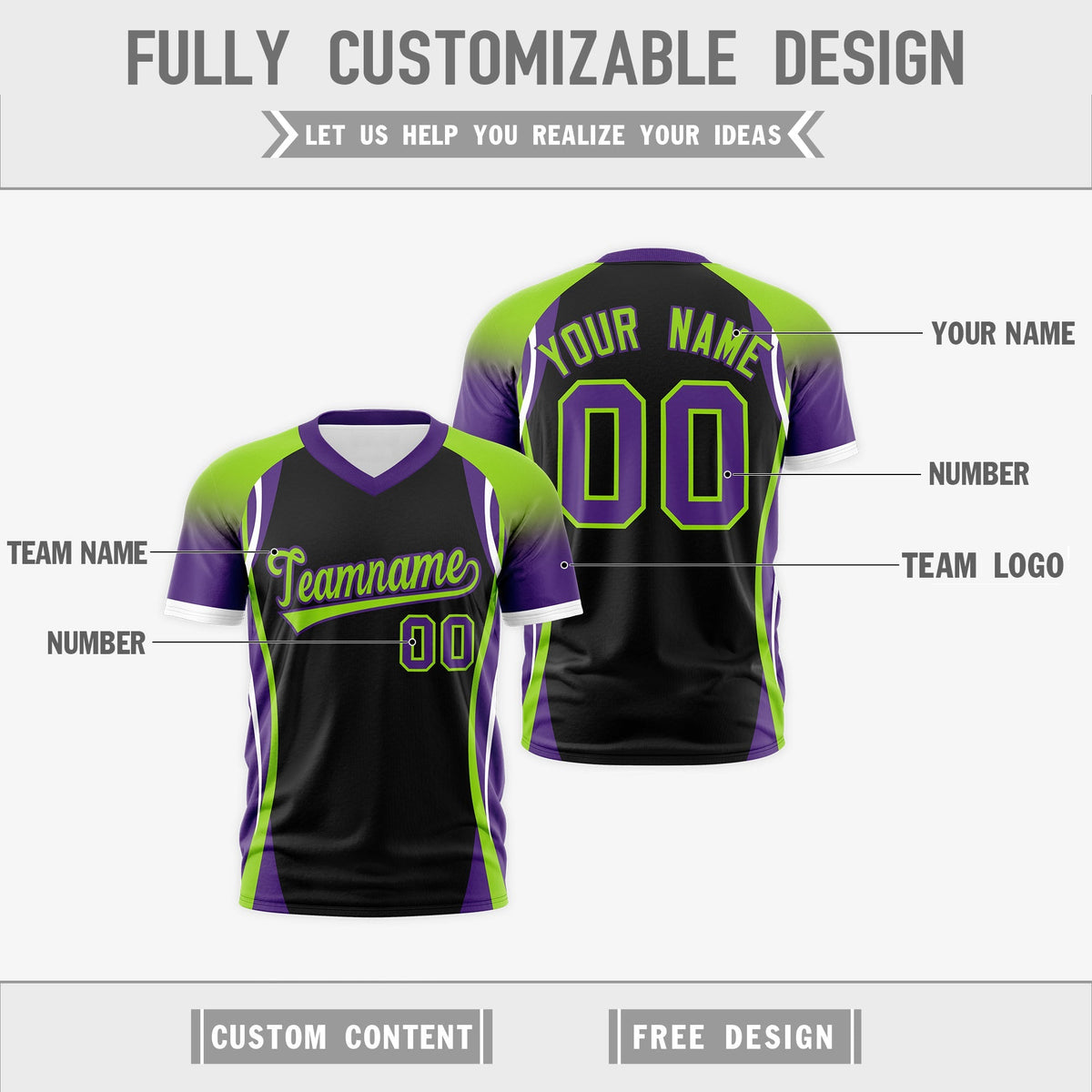 Custom Black Neon Green Purple Reversible Breathable T-shirt| KXKSHOP