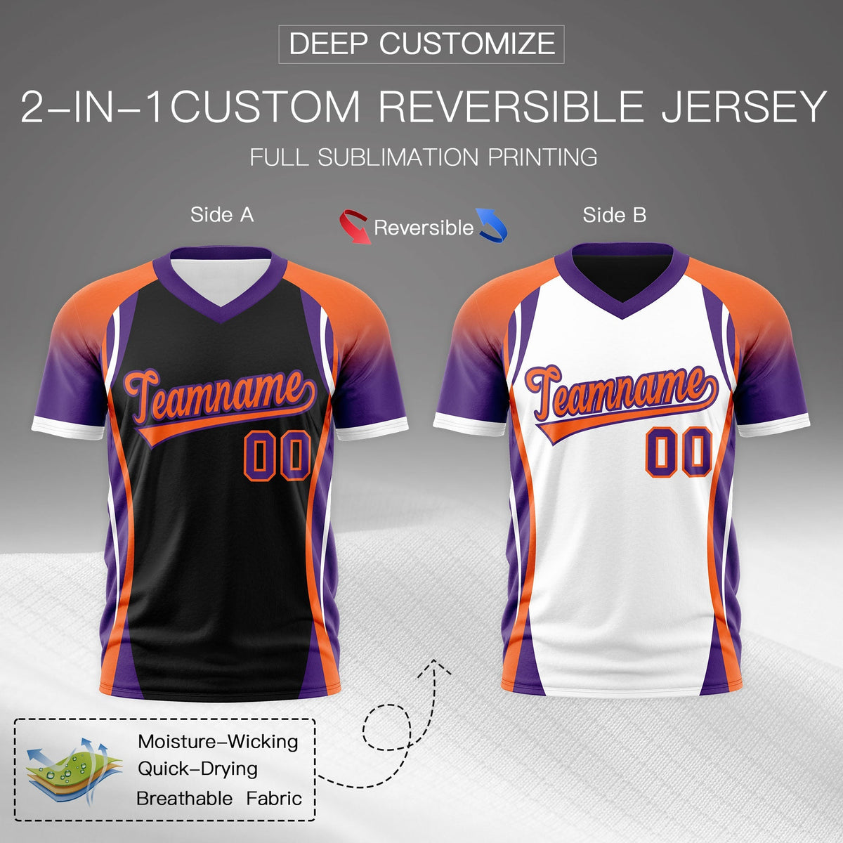 Custom Black Orange Purple Reversible Wrinkle-Resistant T-shirt| KXKSHOP
