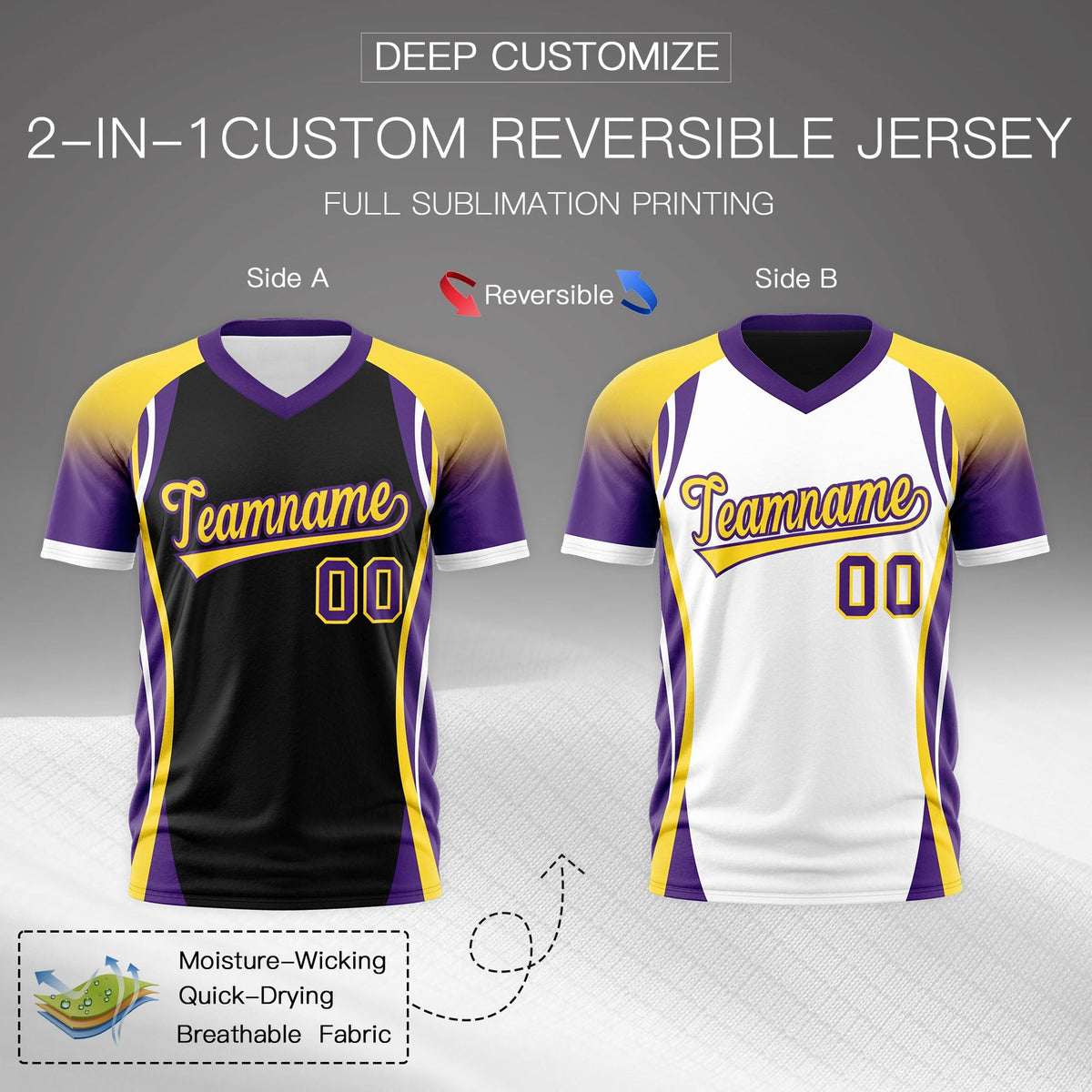 Custom Black Gold Purple Reversible Wrinkle-Resistant T-shirt| KXKSHOP