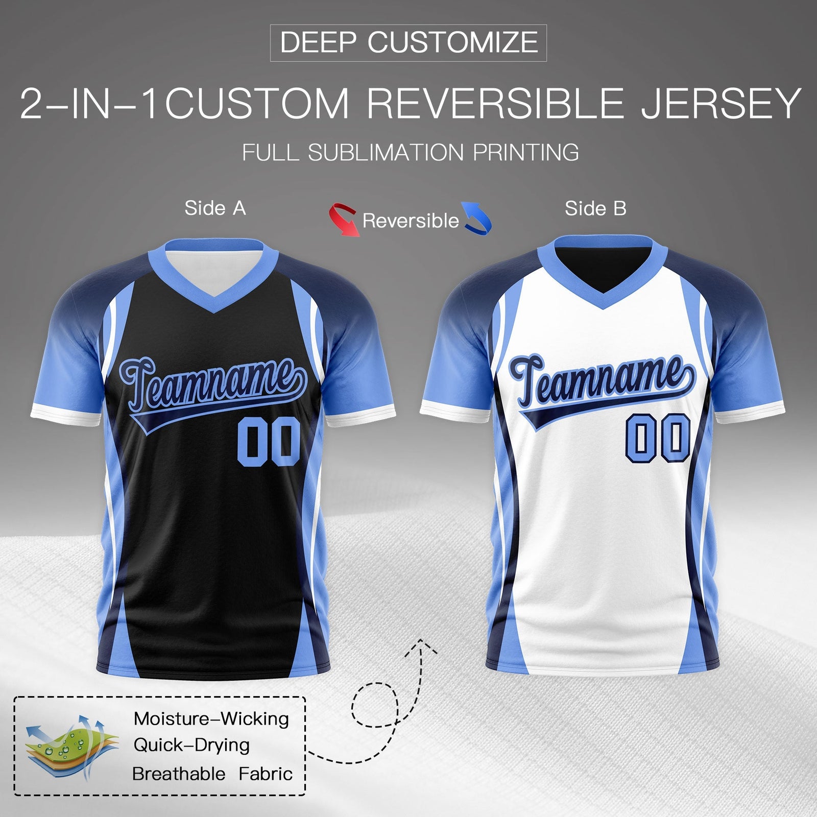 Custom Black Navy Light Blue Reversible Breathable T-shirt| KXKSHOP