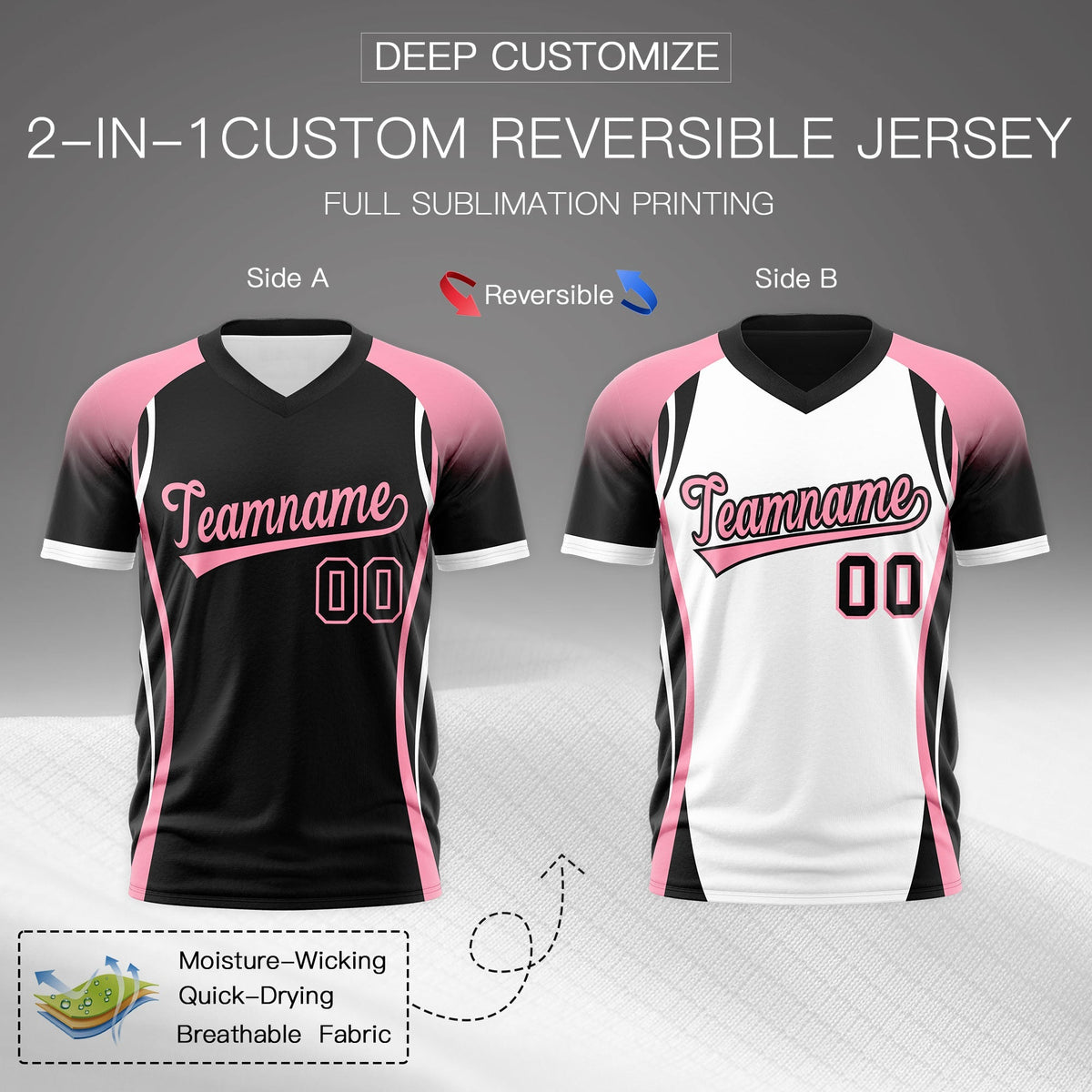 Custom Black Light Pink White Reversible Wrinkle-Resistant T-shirt| KXKSHOP