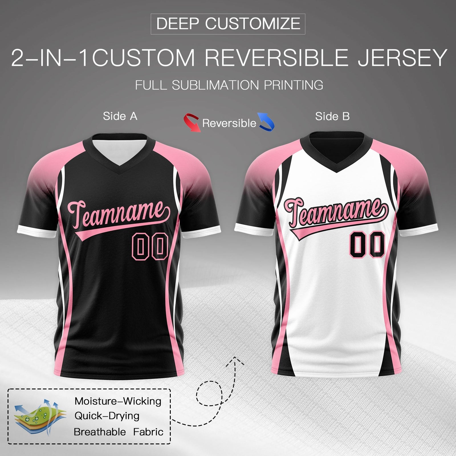Custom Black Light Pink White Reversible Wrinkle-Resistant T-shirt| KXKSHOP