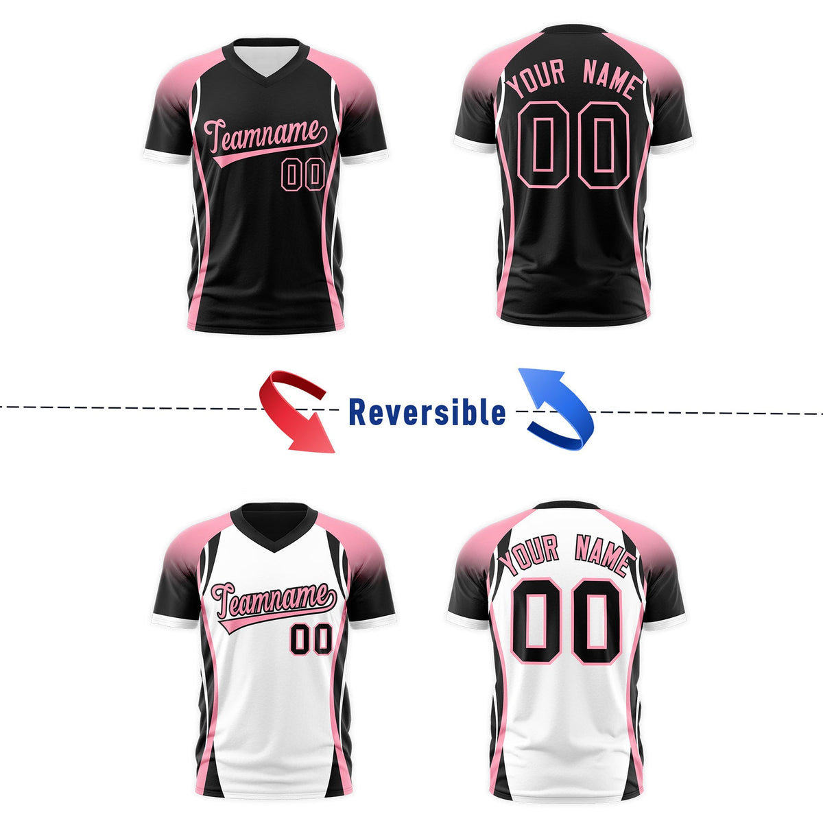 Custom Black Light Pink White Reversible Wrinkle-Resistant T-shirt| KXKSHOP