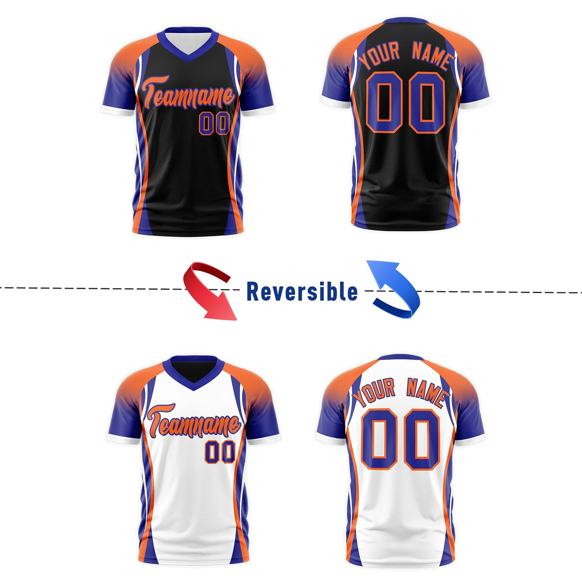 Custom Black Orange Royal Blue Reversible Wrinkle-Resistant T-shirt| KXKSHOP