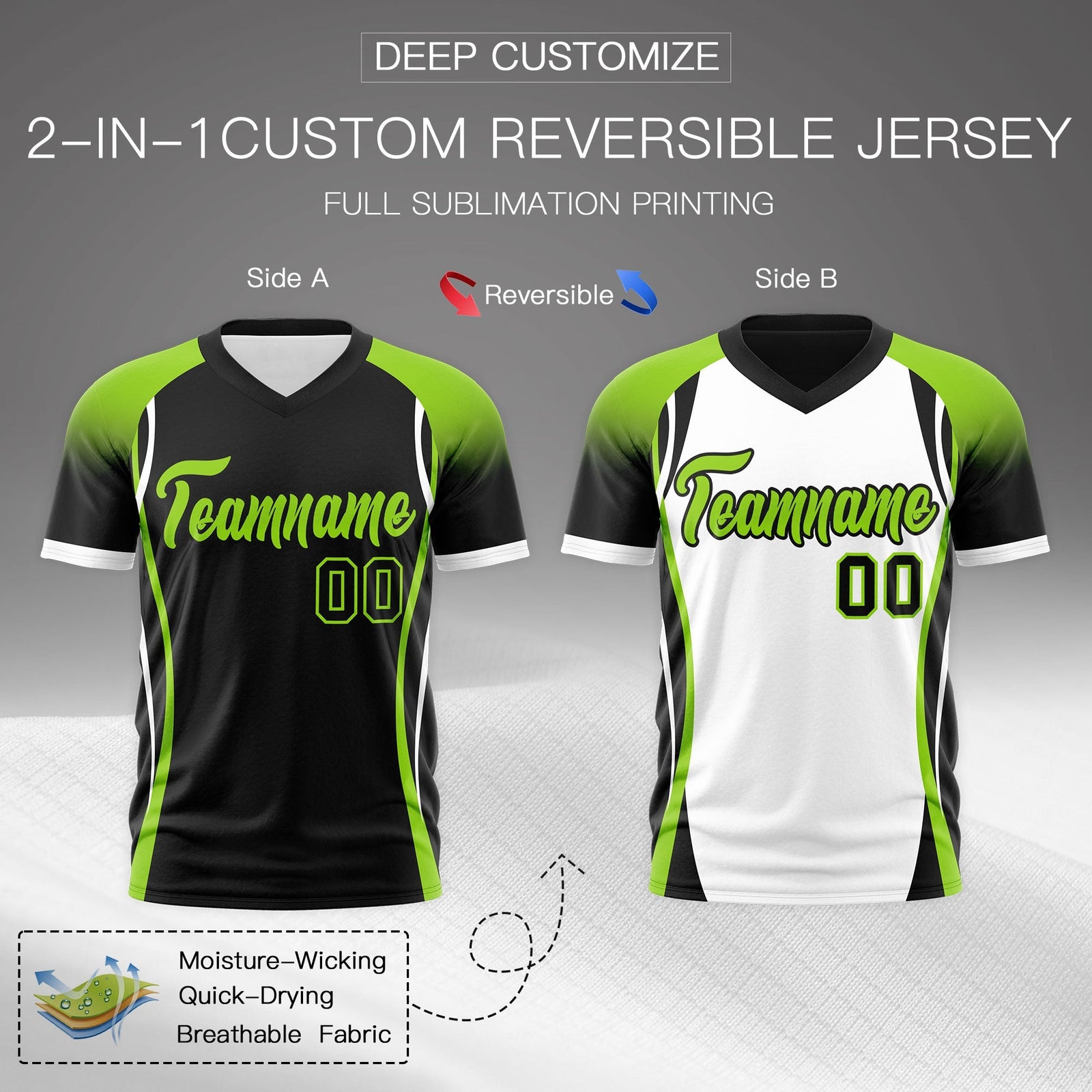 Custom Black Neon Green White Reversible Wrinkle-Resistant T-shirt| KXKSHOP