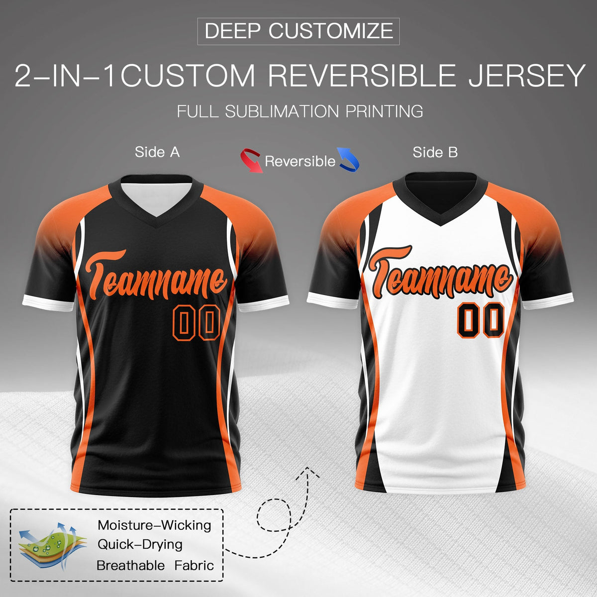 Custom Black Orange White Reversible Breathable T-shirt| KXKSHOP