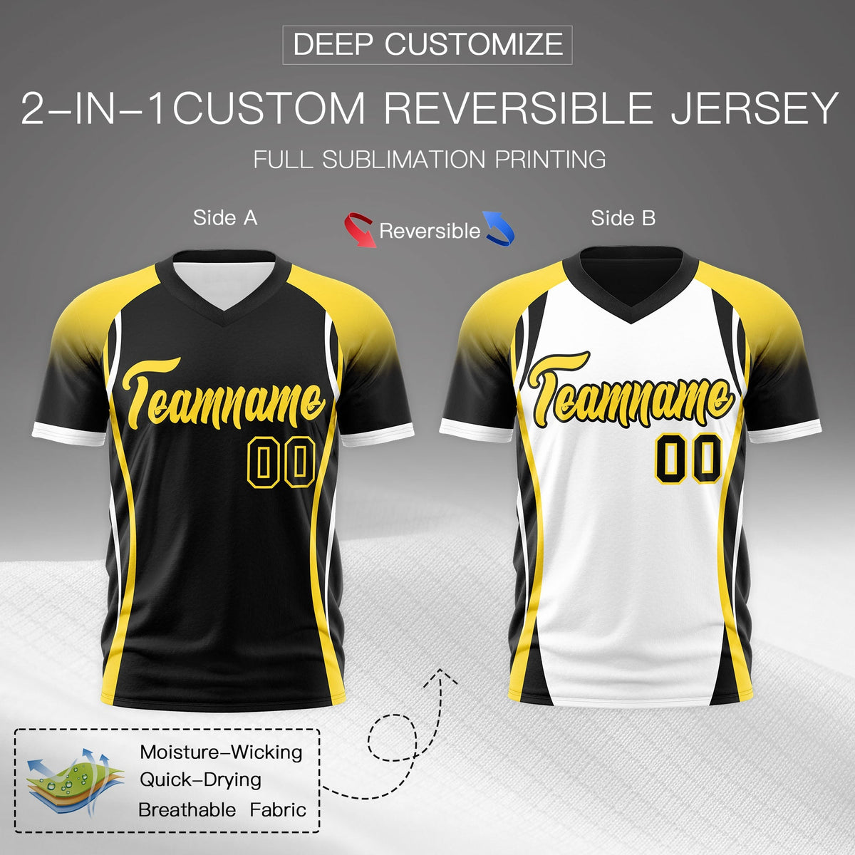 Custom Black Gold White Reversible Breathable T-shirt| KXKSHOP