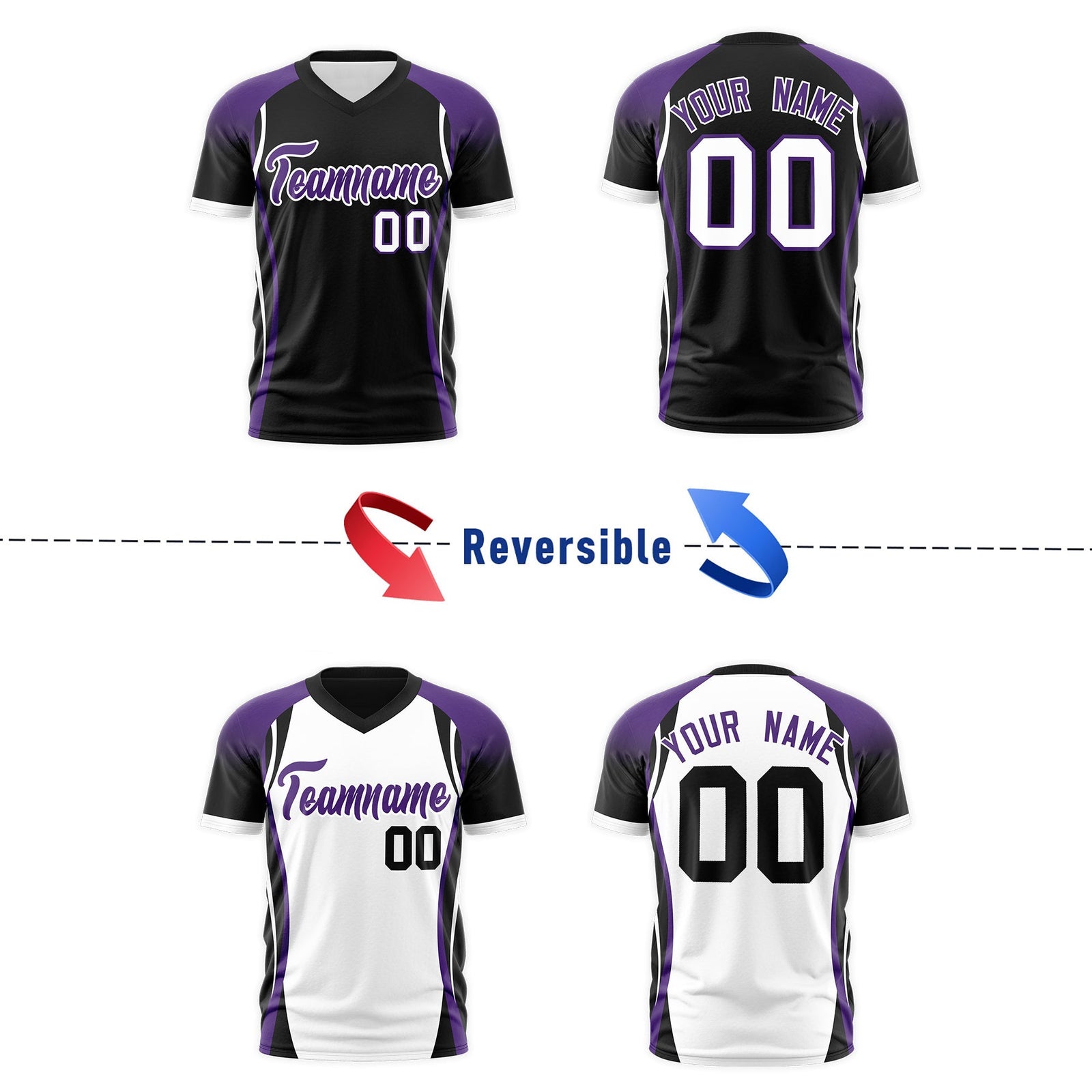 Custom Black Purple White Reversible Wrinkle-Resistant T-shirt| KXKSHOP