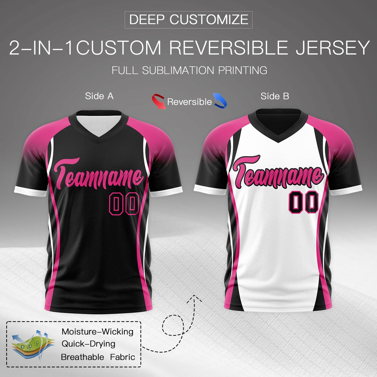 Custom Black Pink White Reversible Breathable T-shirt| KXKSHOP