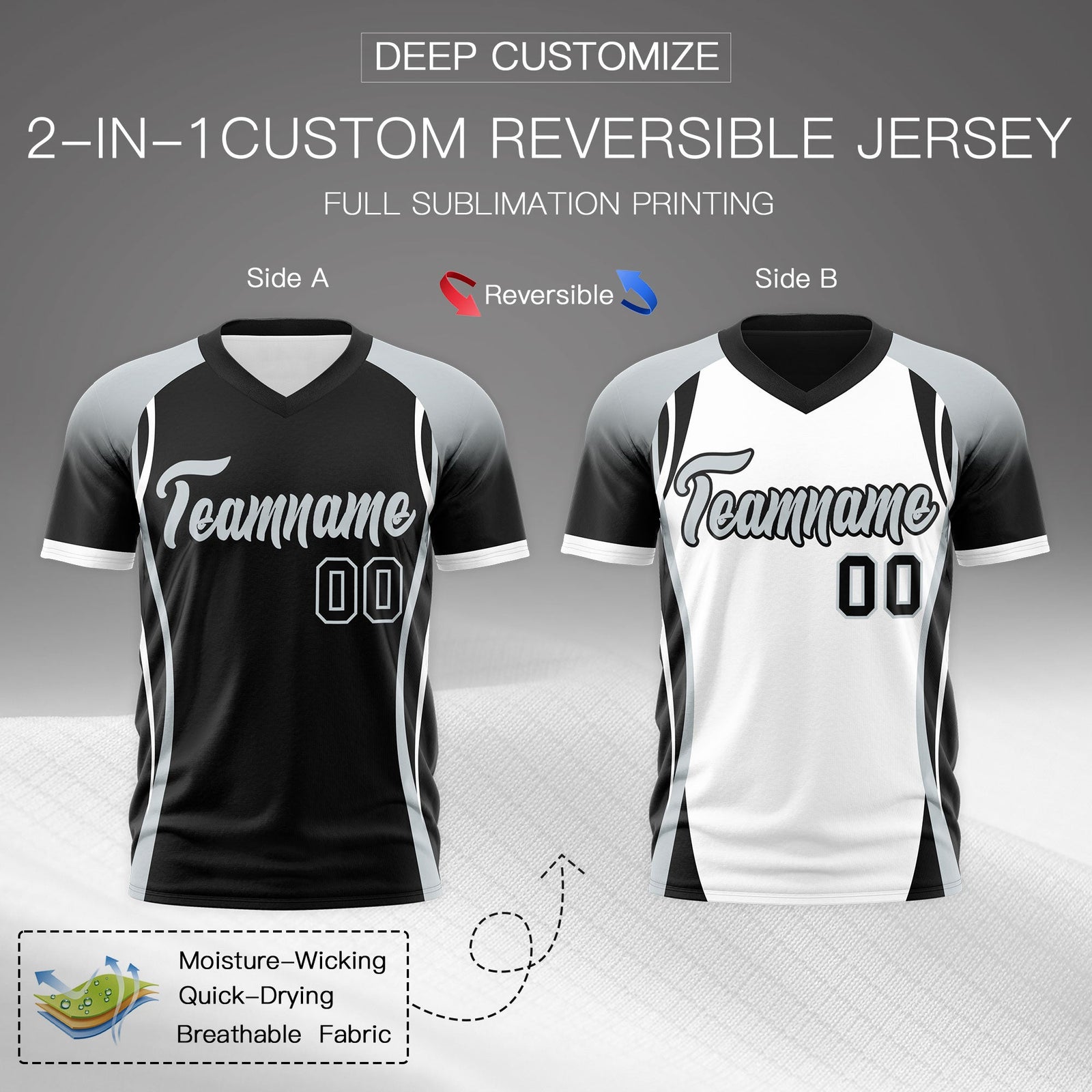 Custom Black Gray White Reversible Wrinkle-Resistant T-shirt| KXKSHOP