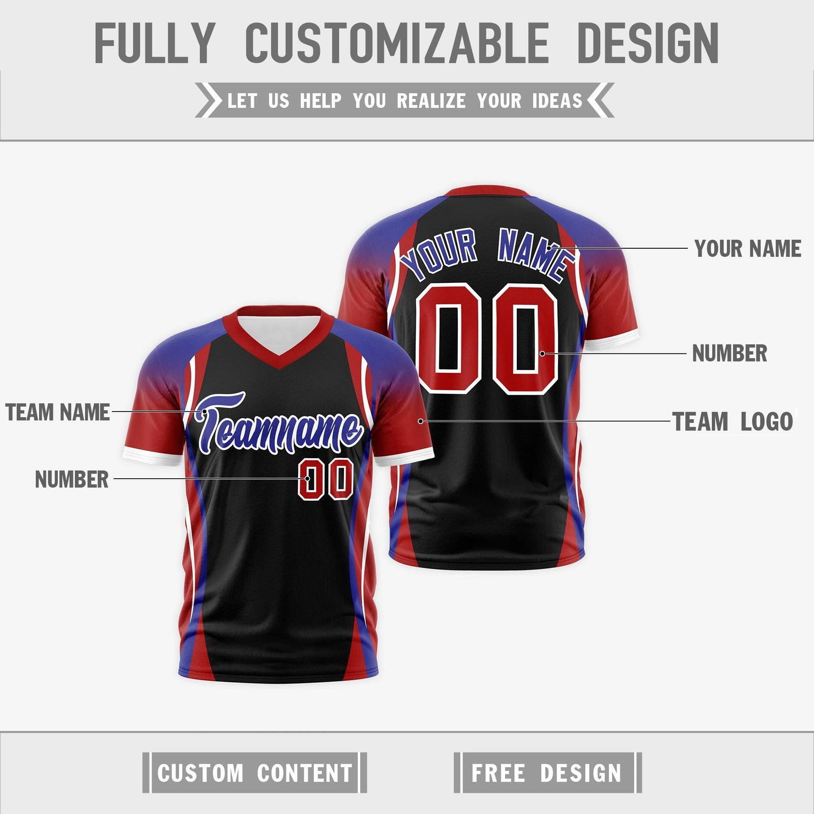 Custom Black Royal Blue Red Reversible Breathable T-shirt| KXKSHOP