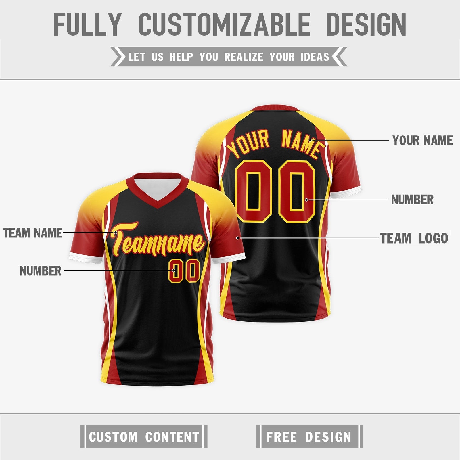 Custom Black Gold Red Reversible Wrinkle-Resistant T-shirt| KXKSHOP