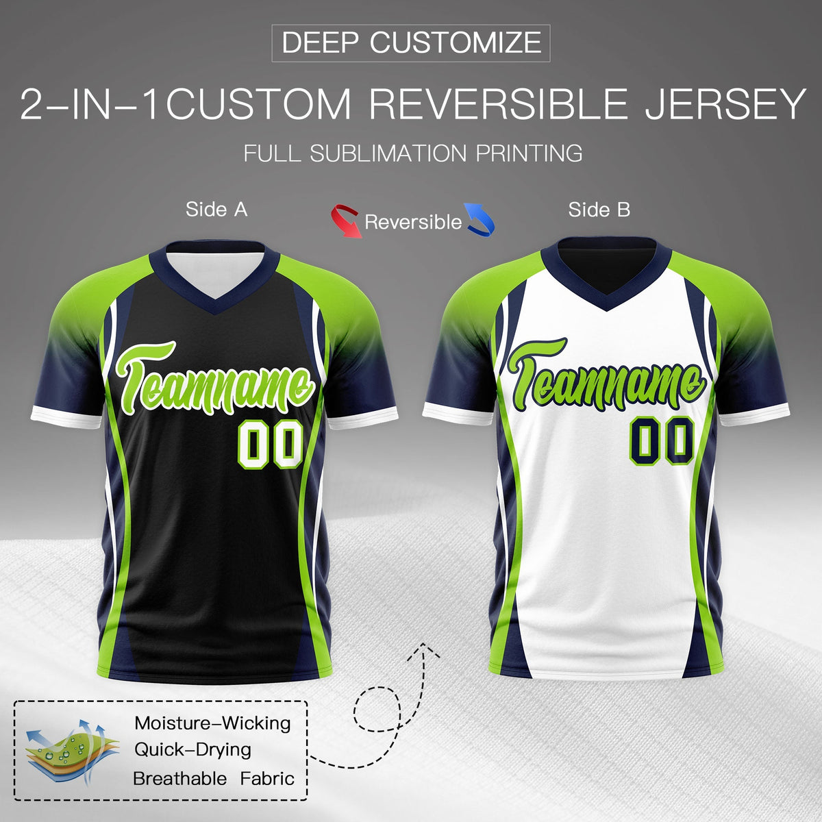Custom Black Neon Green Navy Reversible Breathable T-shirt| KXKSHOP