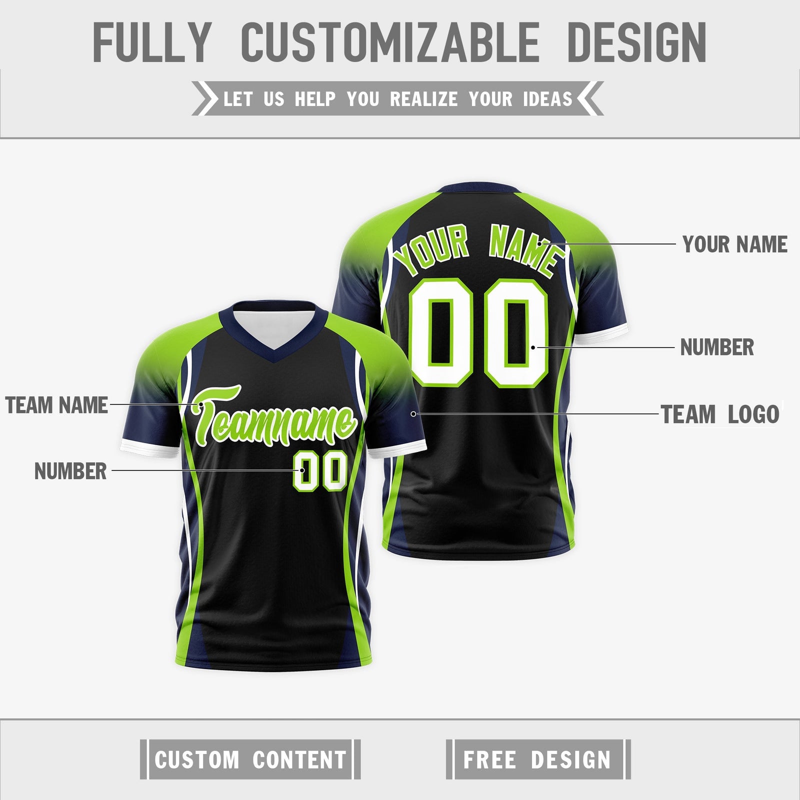 Custom Black Neon Green Navy Reversible Breathable T-shirt| KXKSHOP
