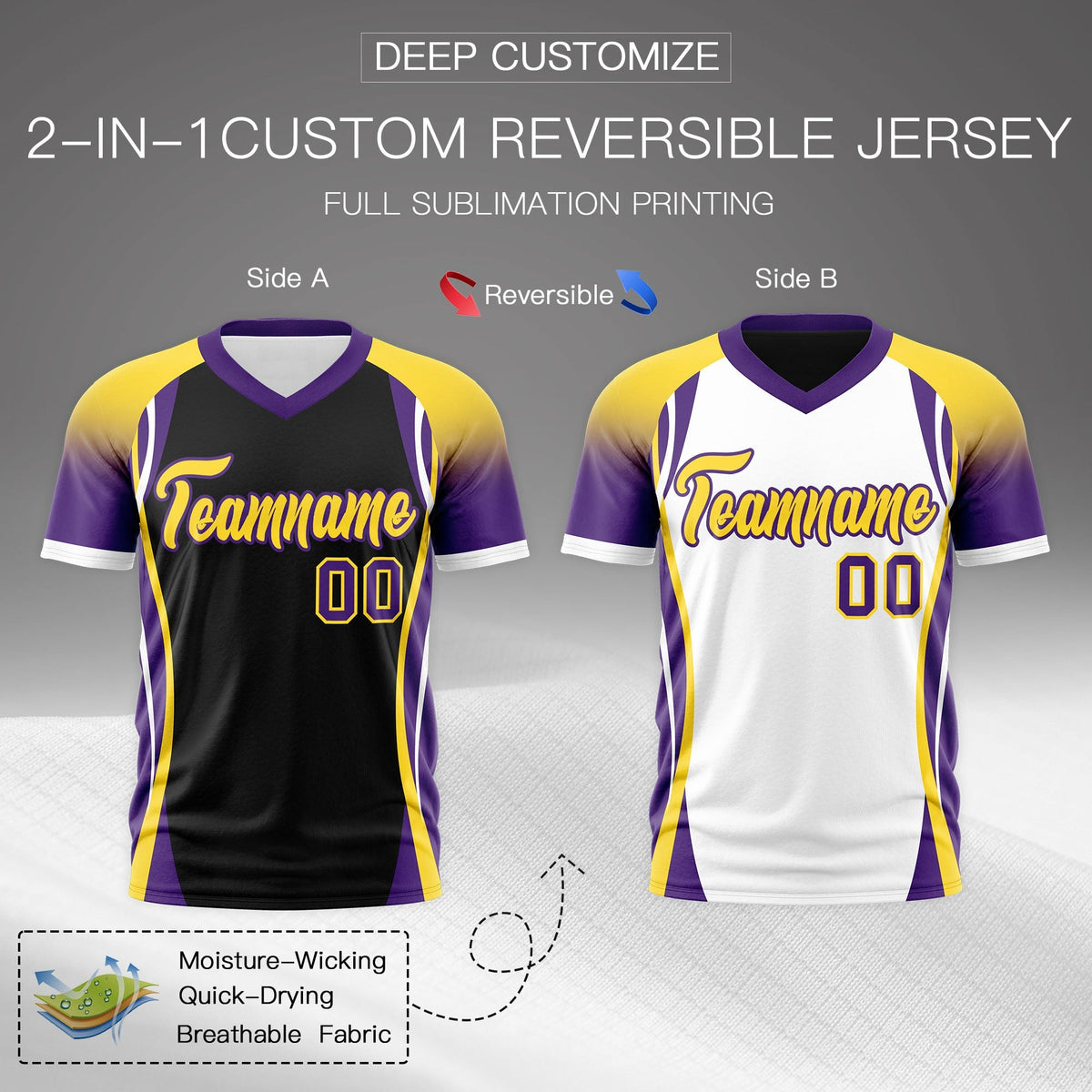 Custom Black Gold Purple Reversible Wrinkle-Resistant T-shirt| KXKSHOP
