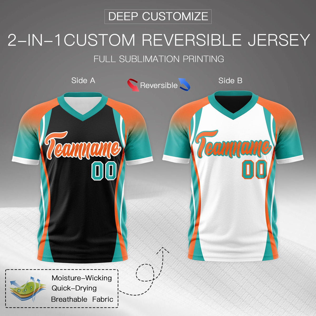 Custom Black Orange Aqua Reversible Wrinkle-Resistant T-shirt| KXKSHOP