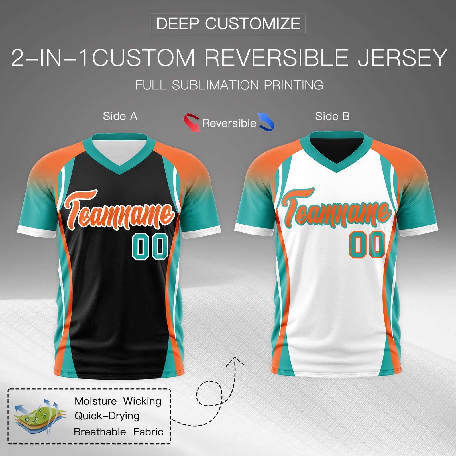 Custom Black Orange Aqua Reversible Wrinkle-Resistant T-shirt| KXKSHOP
