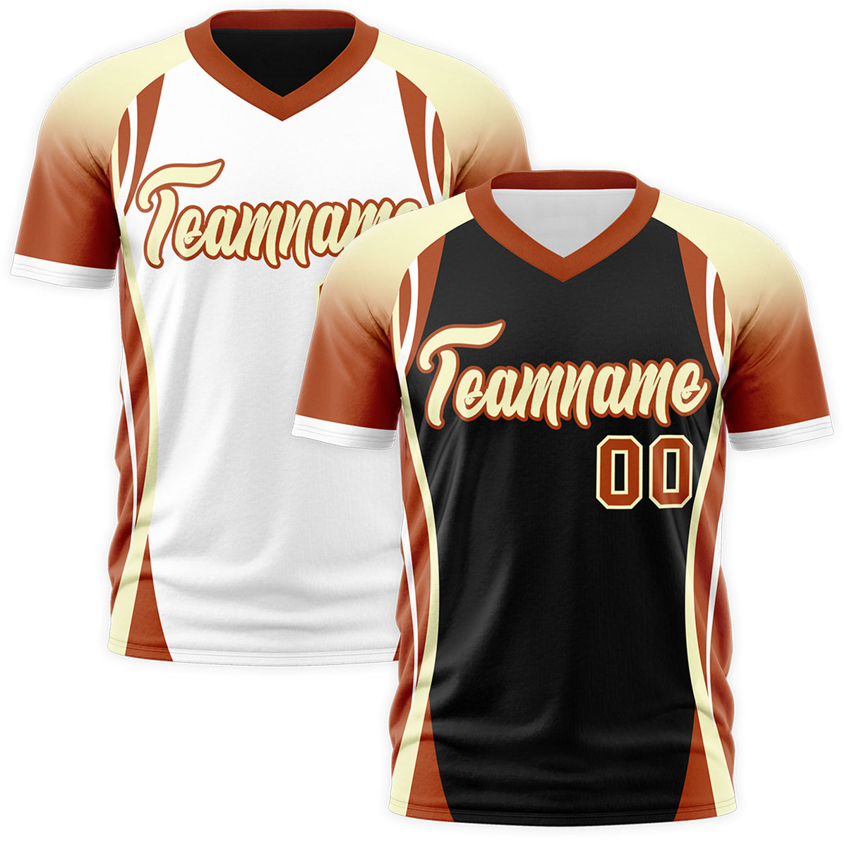Custom Black Cream Dark Orange Reversible Breathable T-shirt| KXKSHOP