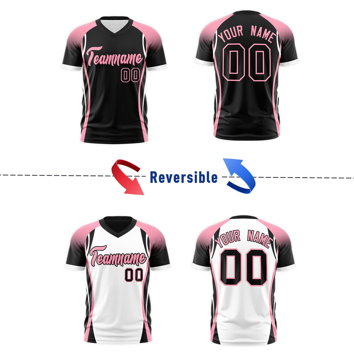 Custom Black Light Pink White Reversible Wrinkle-Resistant T-shirt| KXKSHOP