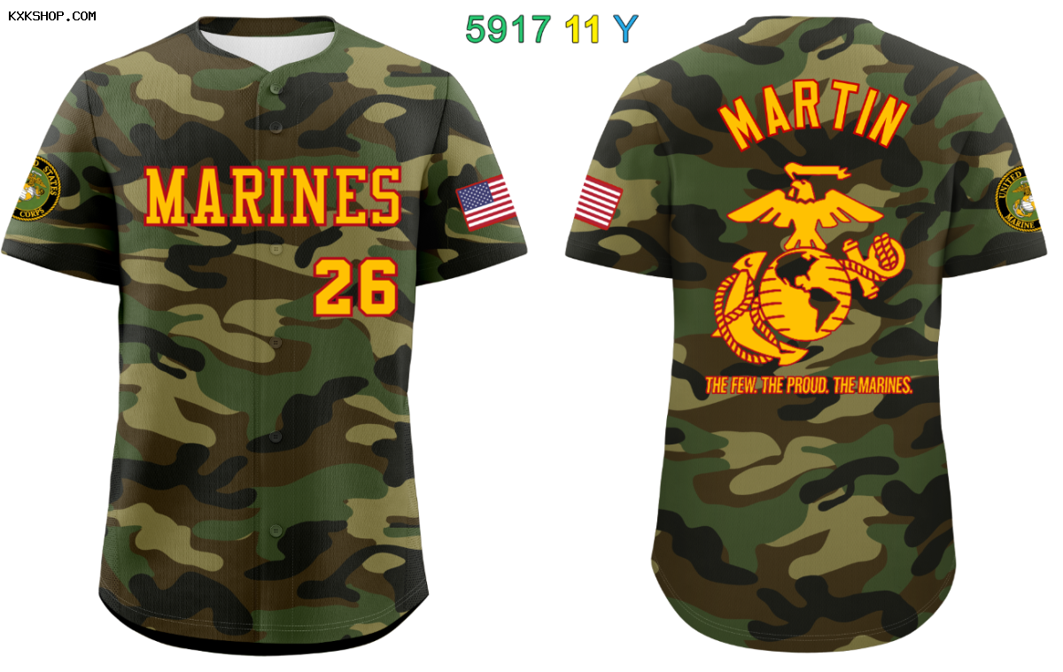 Custom Marines Camo Green Authentic Baseball Jersey