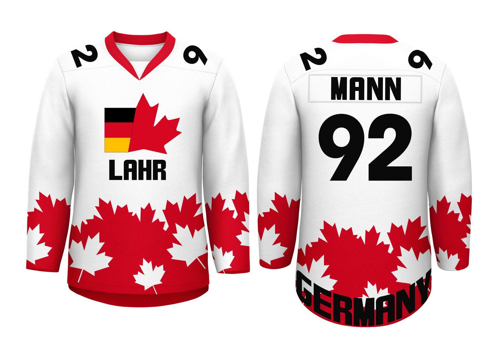 Fans-Made | Custom White Red-Black Personalized Raglan Sleeves V-Neck Hockey Jersey – Available for Reorder