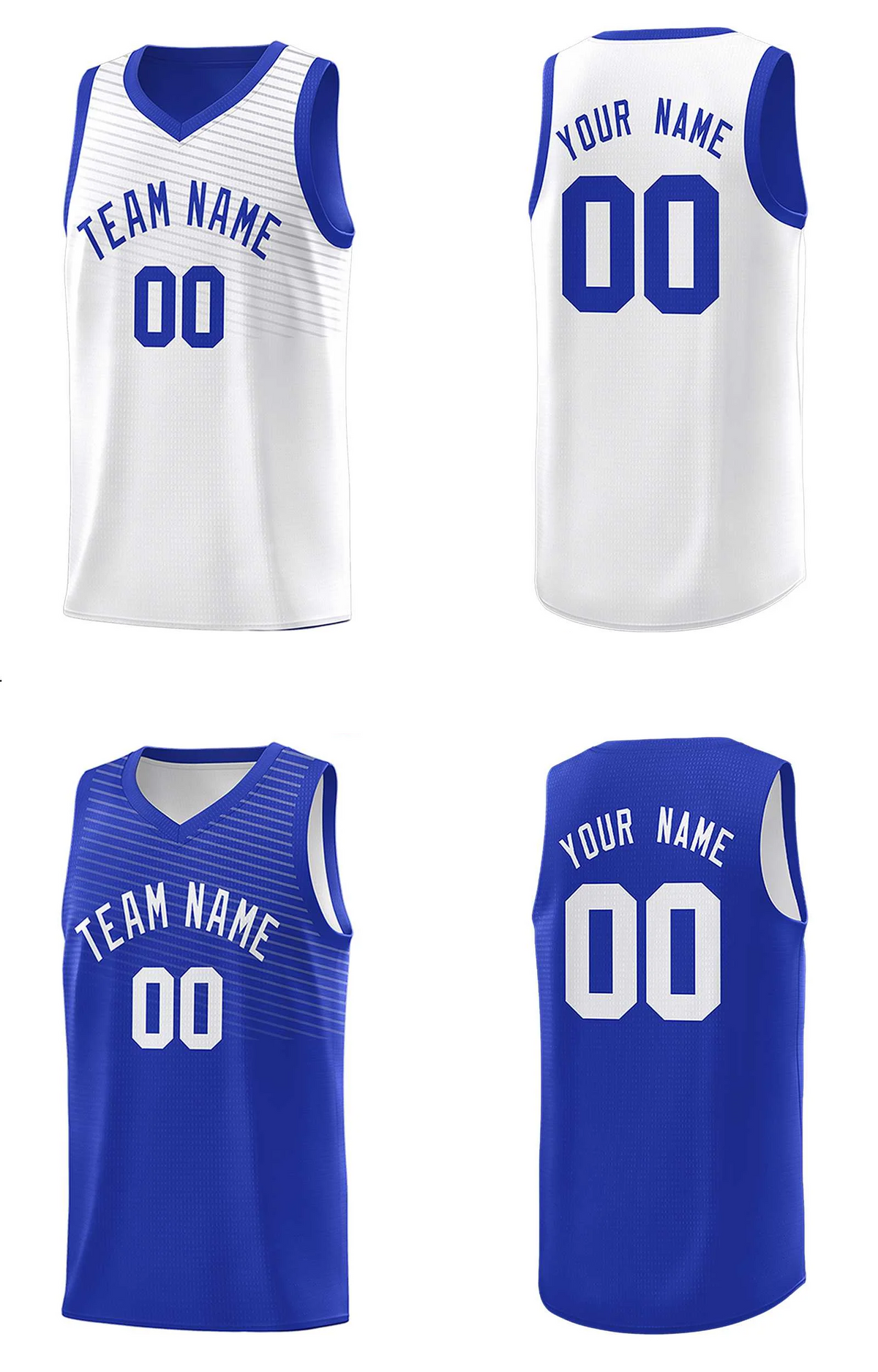 Custom Royal White Chest Slash Patttern Double Side Top Sports Uniform Basketball Jersey