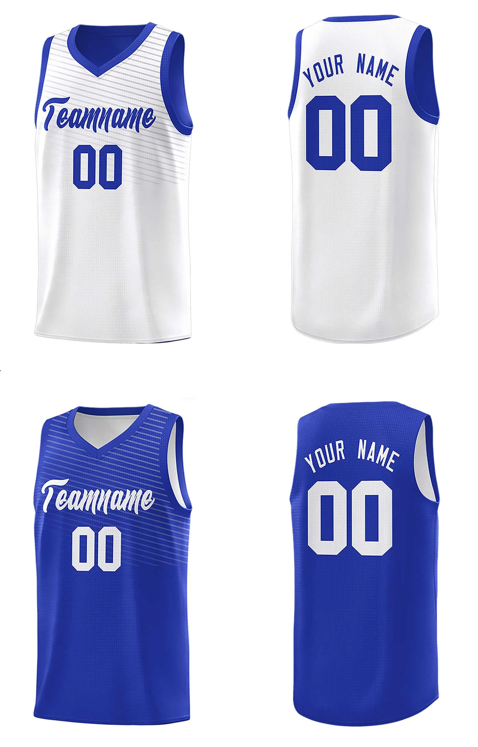 Custom Royal White Chest Slash Patttern Double Side Top Sports Uniform Basketball Jersey