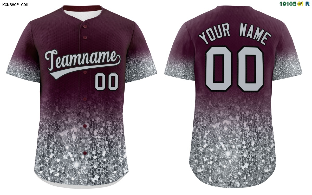 Fans-Made | Custom Maroon Silver Glitter Baseball Jersey