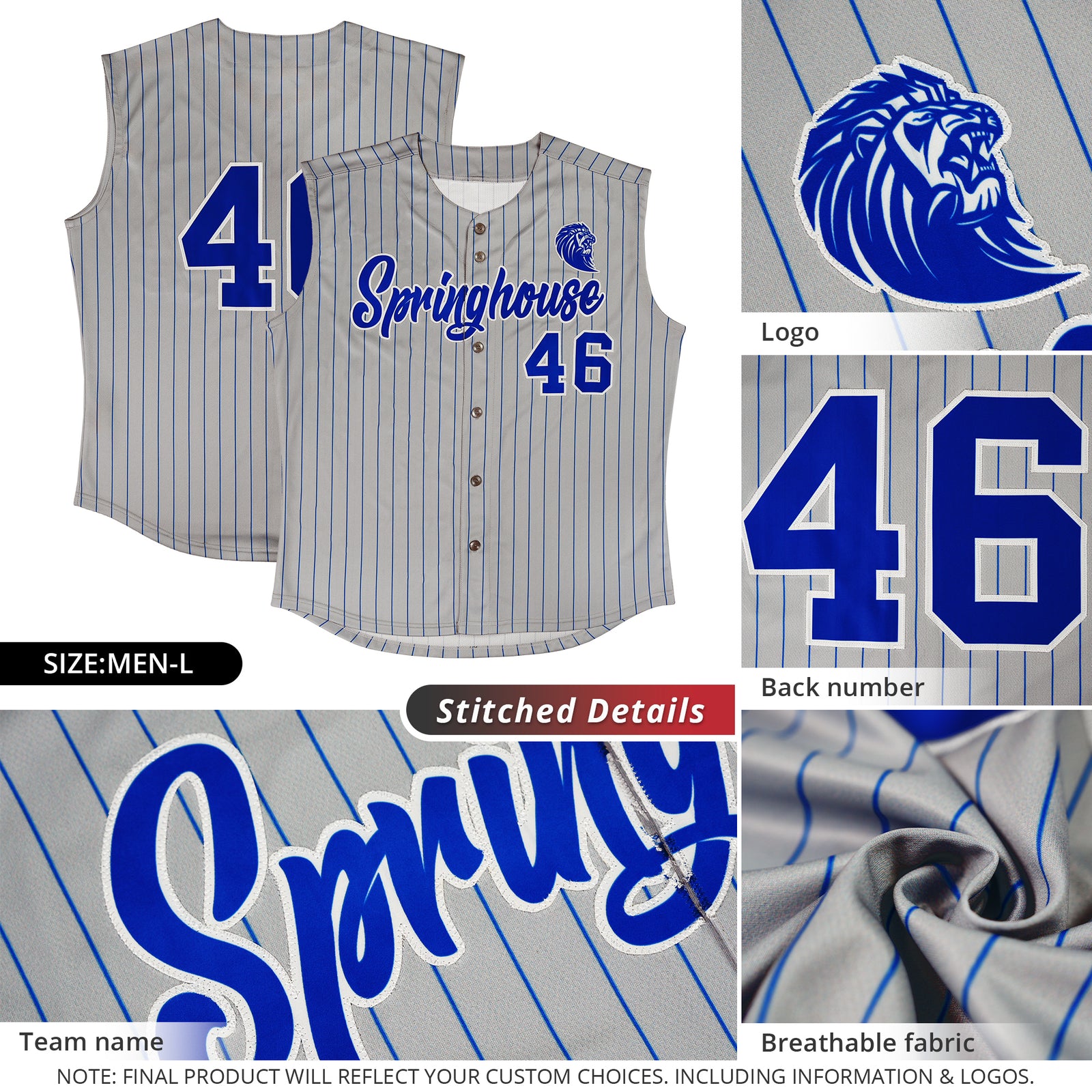 Custom Gray Royal-White Sleeveless Stripe Fashion Baseball Jersey