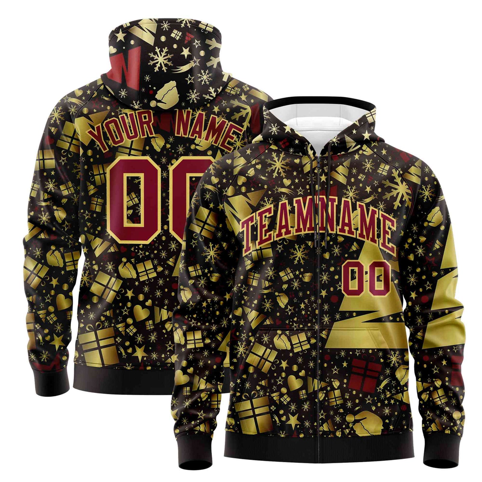 Custom Brown Crimson Christmas Graffiti Pattern Athletic Pullover Hoodie