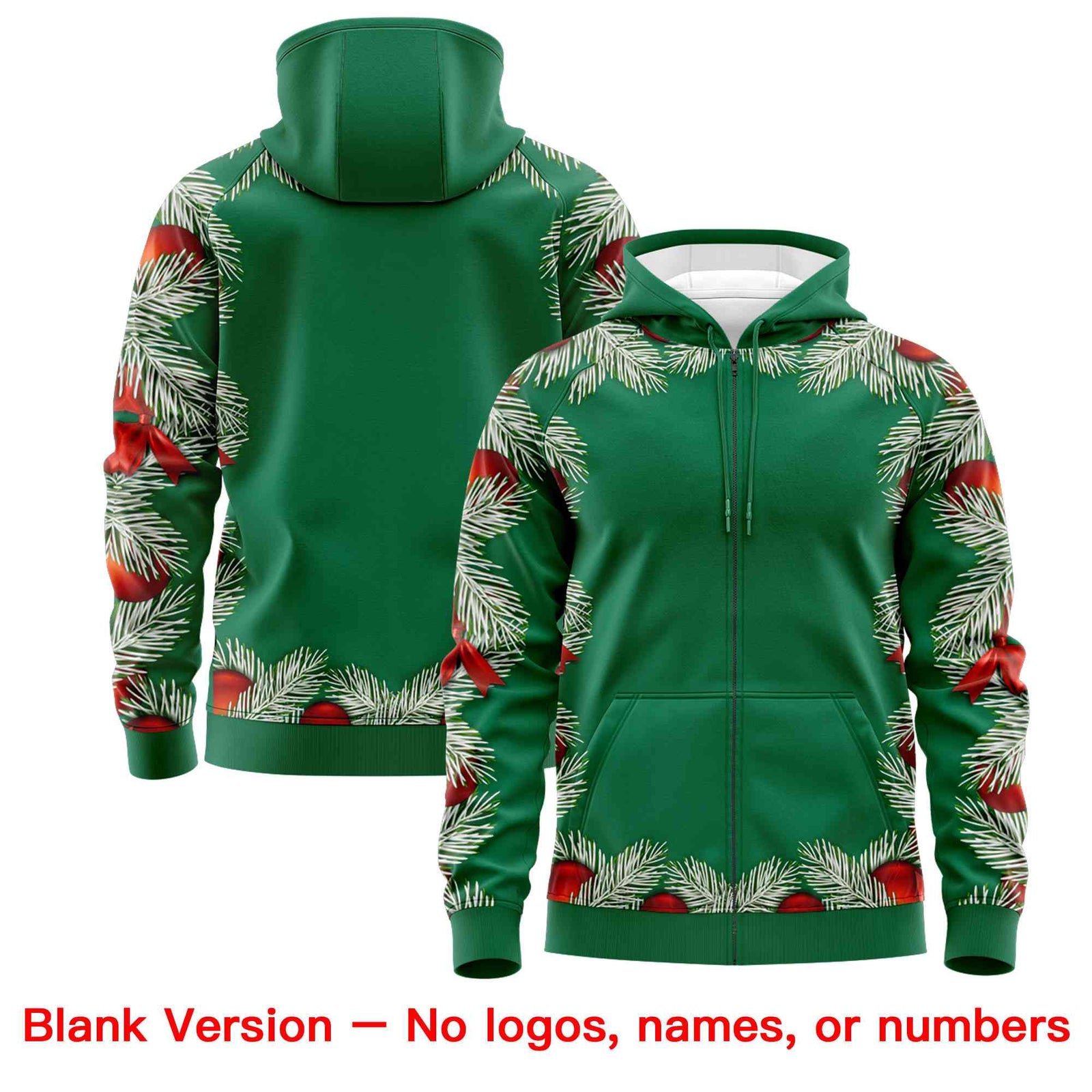 Custom Kelly Green Red Christmas Graffiti Pattern Athletic Pullover Hoodie