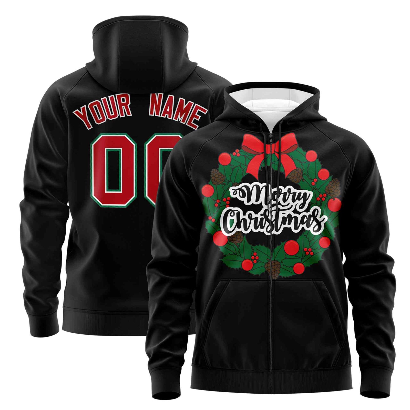 Custom Black Red Christmas Graffiti Pattern Athletic Pullover Hoodie