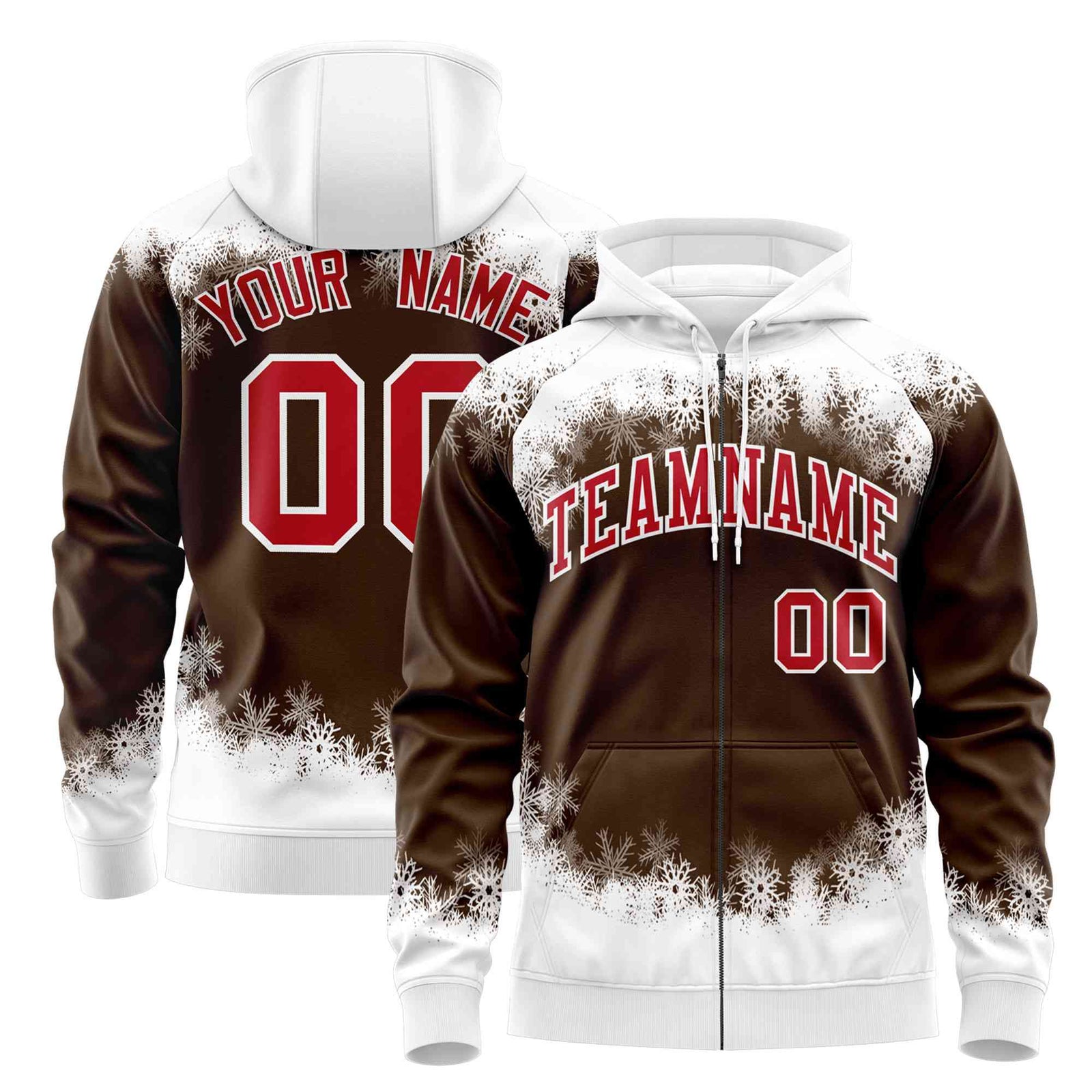 Custom Light Brown White Christmas Graffiti Pattern Athletic Full-Zip Hoodie