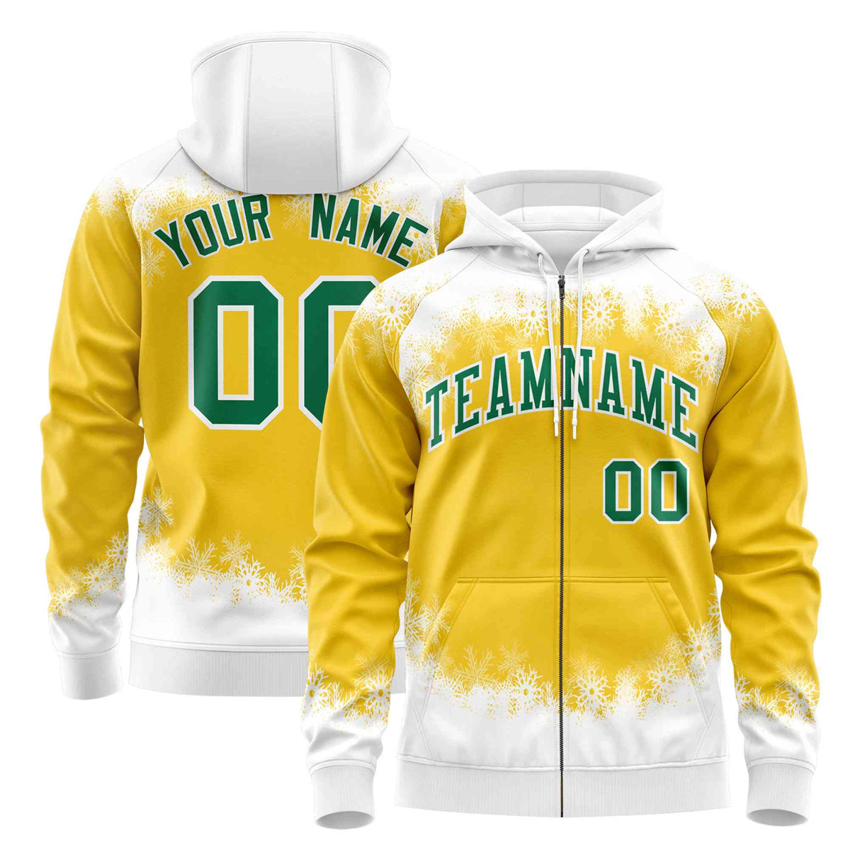 Custom Gold White Christmas Graffiti Pattern Athletic Full-Zip Hoodie