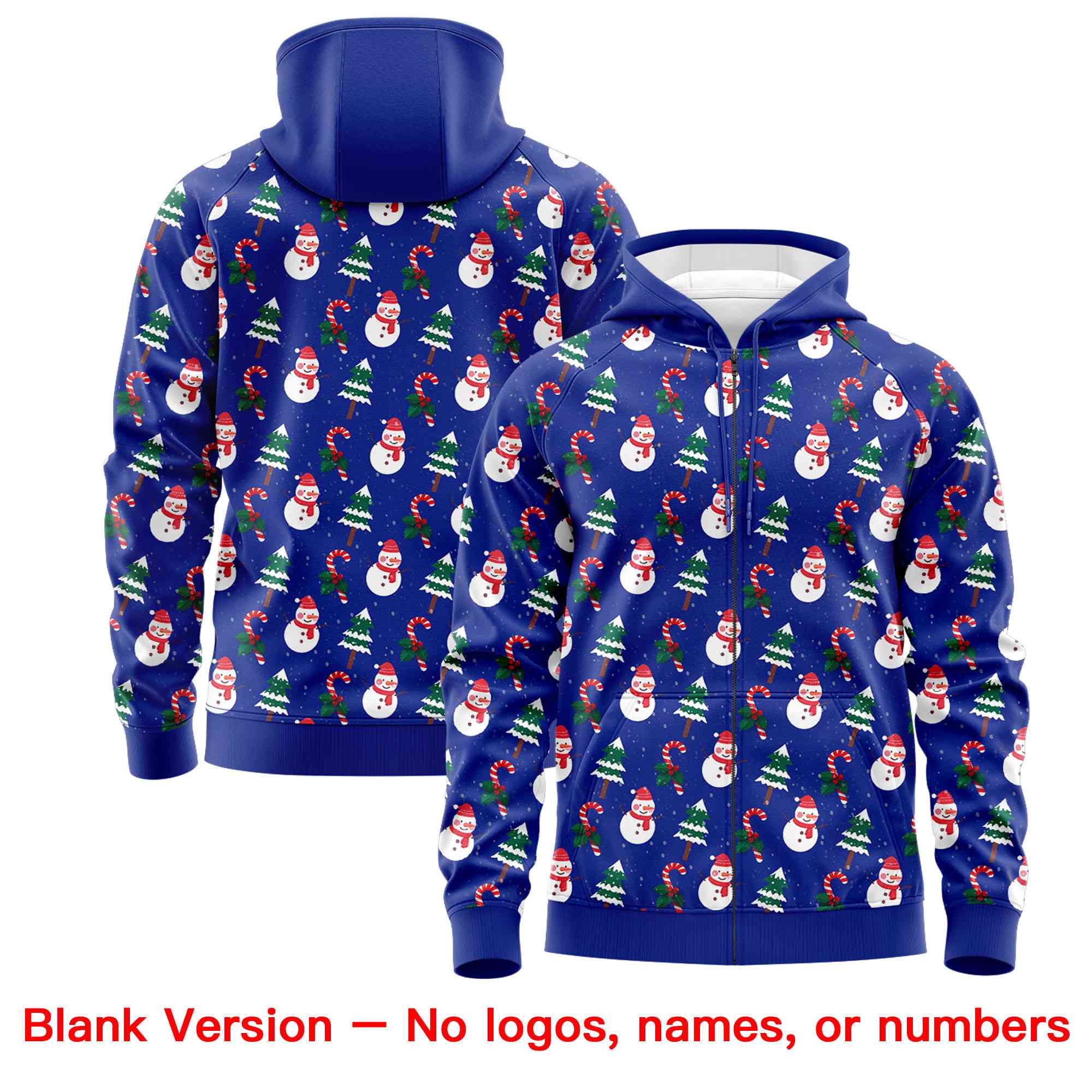 Custom Royal Blue Red Christmas Graffiti Pattern Athletic Full-Zip Hoodie