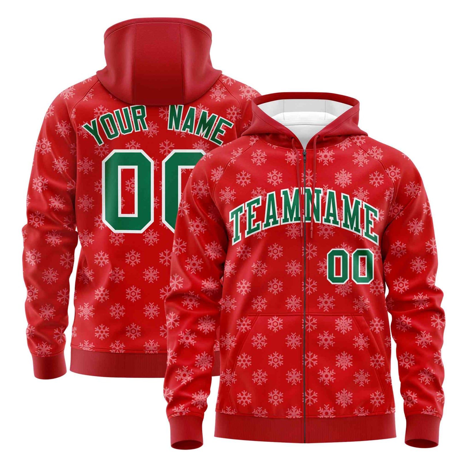 Custom Red Kelly Green Christmas Graffiti Pattern Athletic Pullover Hoodie