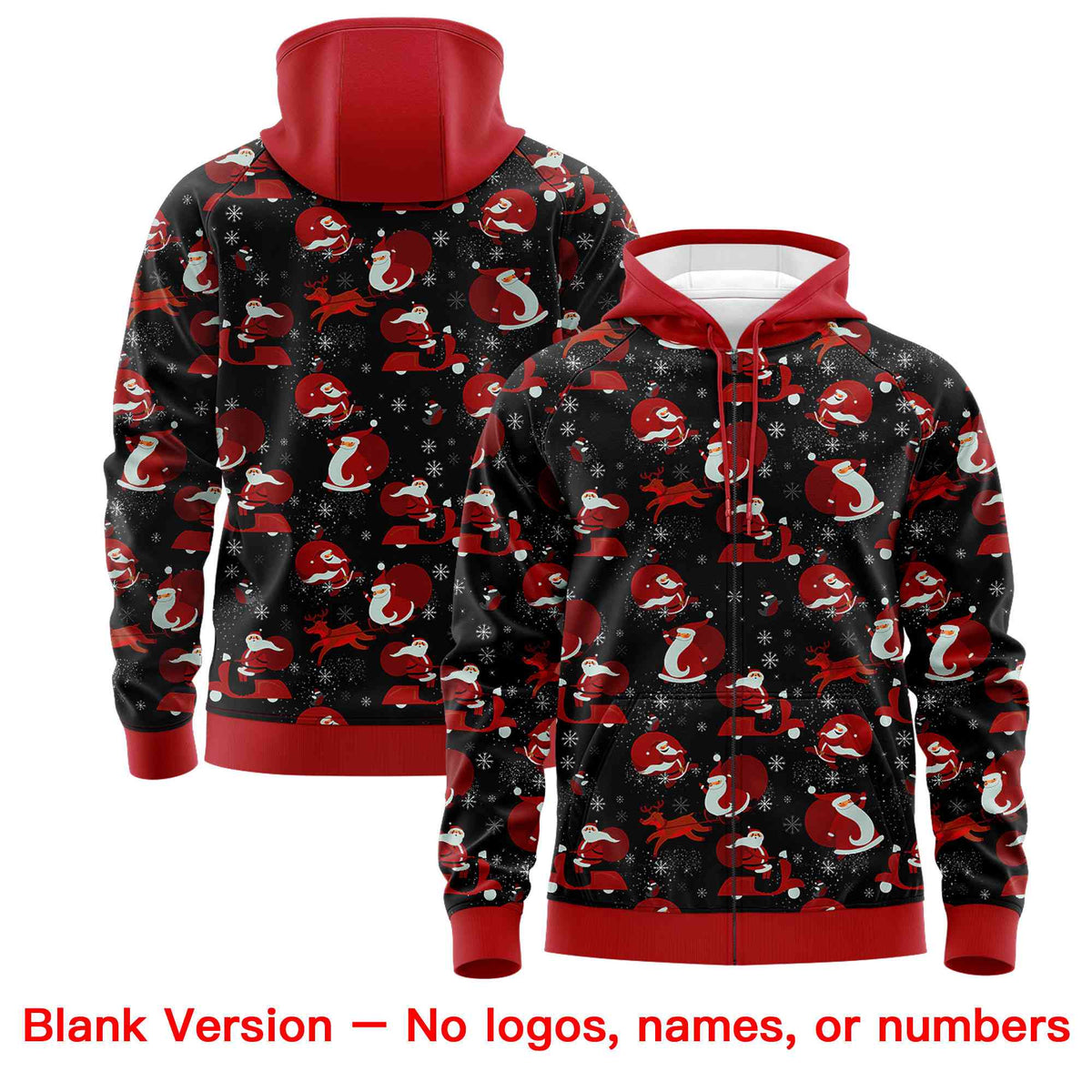 Custom Black Red Christmas Graffiti Pattern Athletic Full-Zip Hoodie