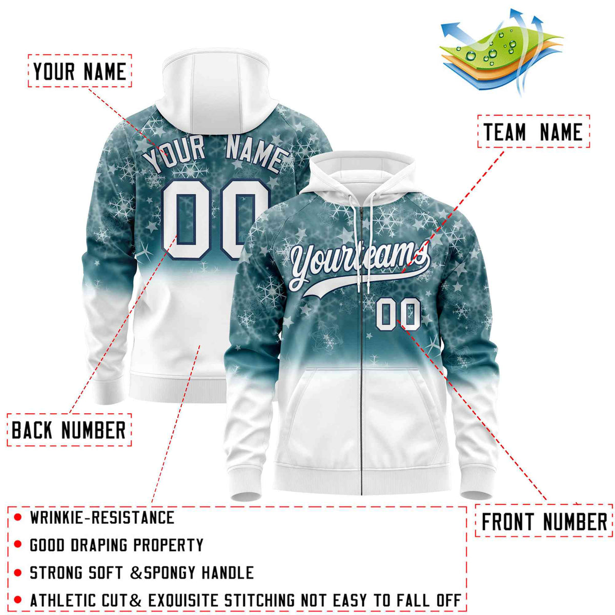 Custom White Midnight Blue Christmas Graffiti Pattern Athletic Pullover Hoodie