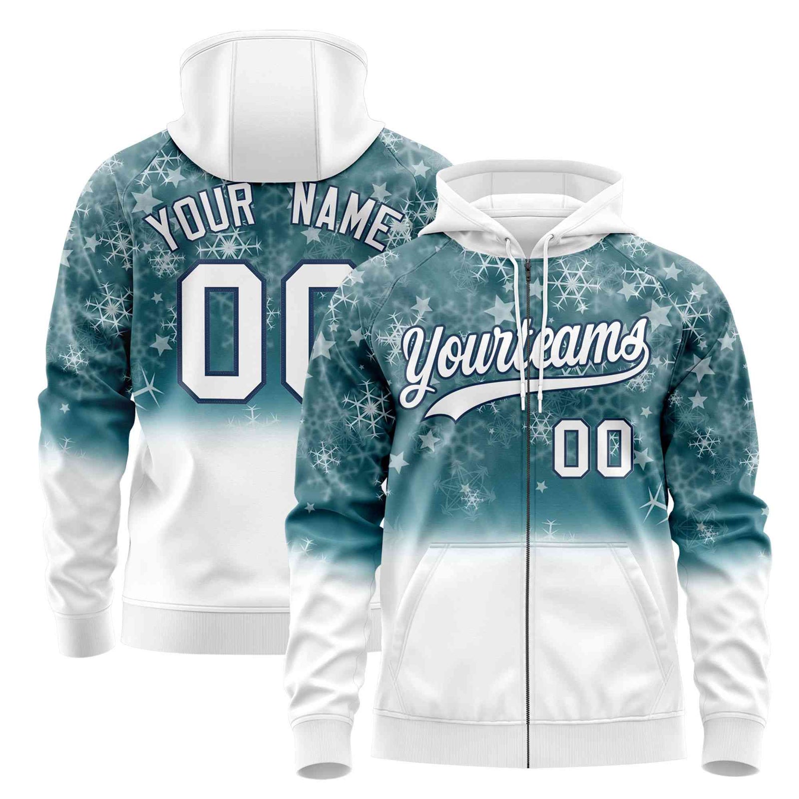 Custom White Midnight Blue Christmas Graffiti Pattern Athletic Pullover Hoodie