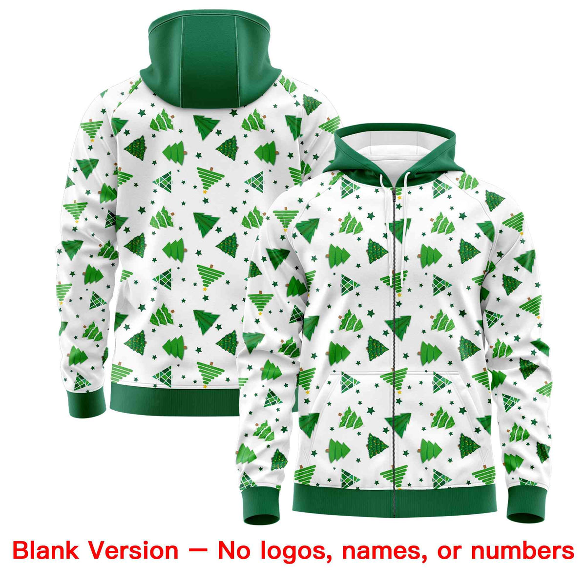 Custom White Kelly Green Christmas Graffiti Pattern Athletic Full-Zip Hoodie