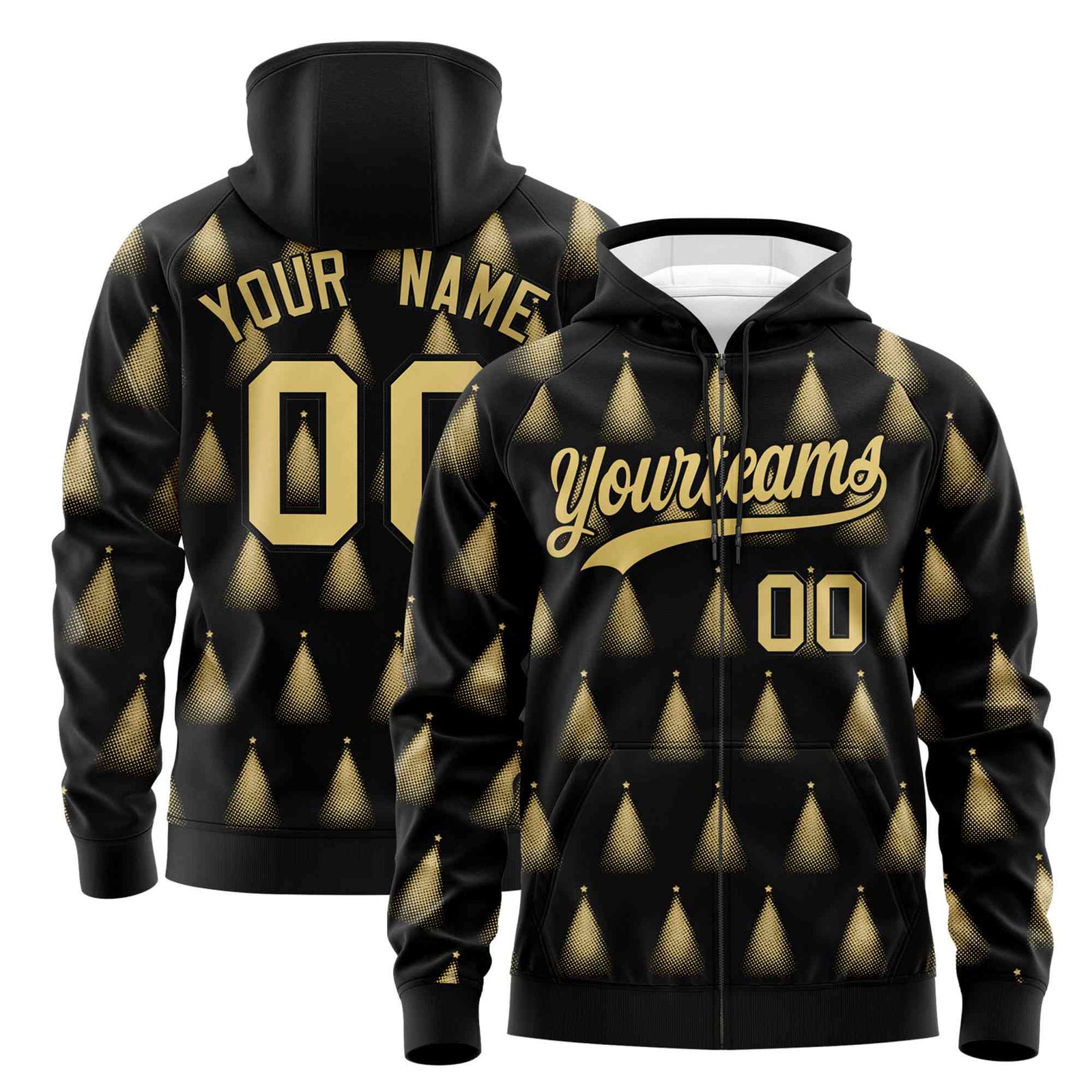 Custom Black Khaki Christmas Graffiti Pattern Athletic Pullover Hoodie