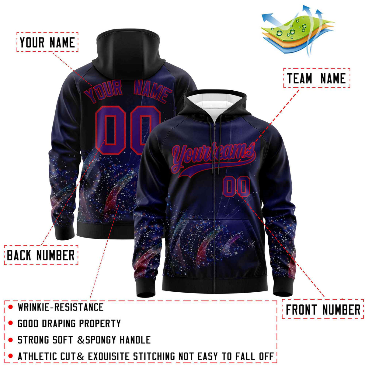 Custom Black Red Christmas Graffiti Pattern Athletic Full-Zip Hoodie