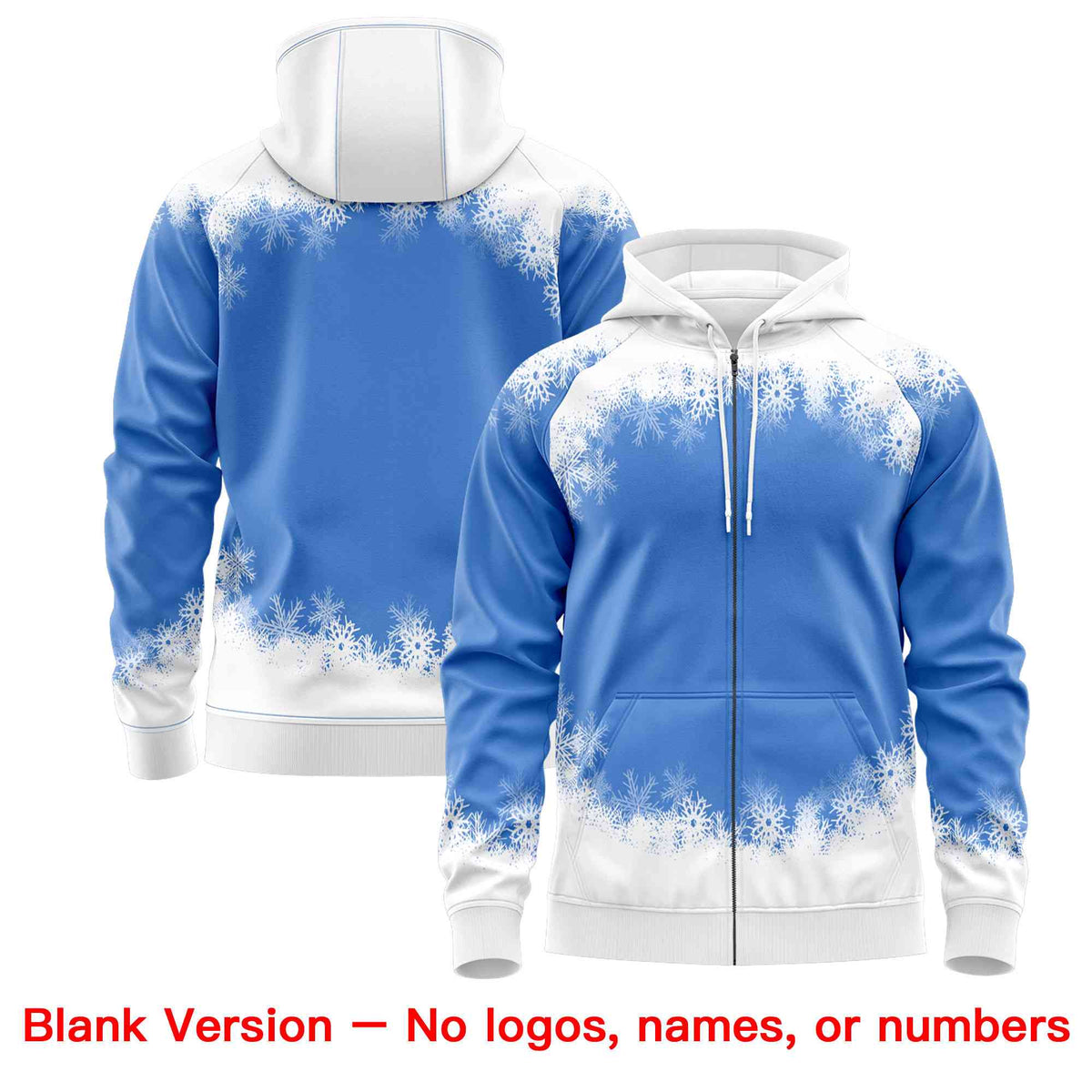 Custom Powder Blue White Christmas Graffiti Pattern Athletic Full-Zip Hoodie
