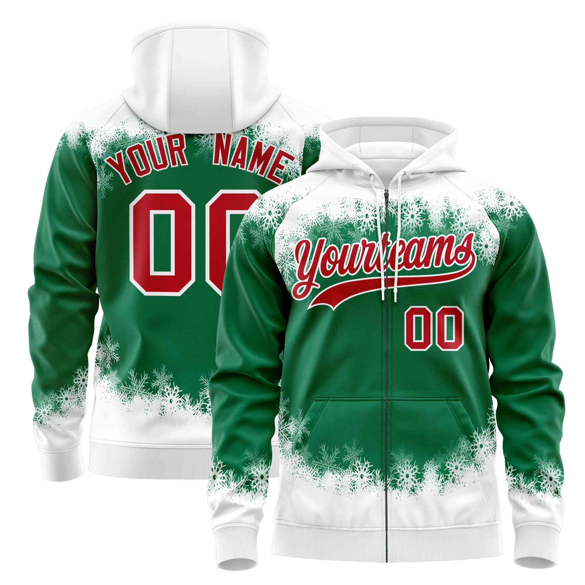 Custom Kelly Green White Christmas Graffiti Pattern Athletic Full-Zip Hoodie