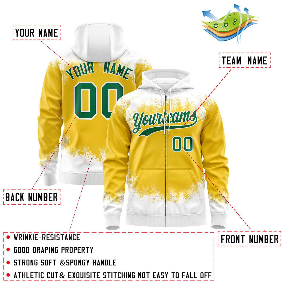 Custom Gold White Christmas Graffiti Pattern Athletic Pullover Hoodie