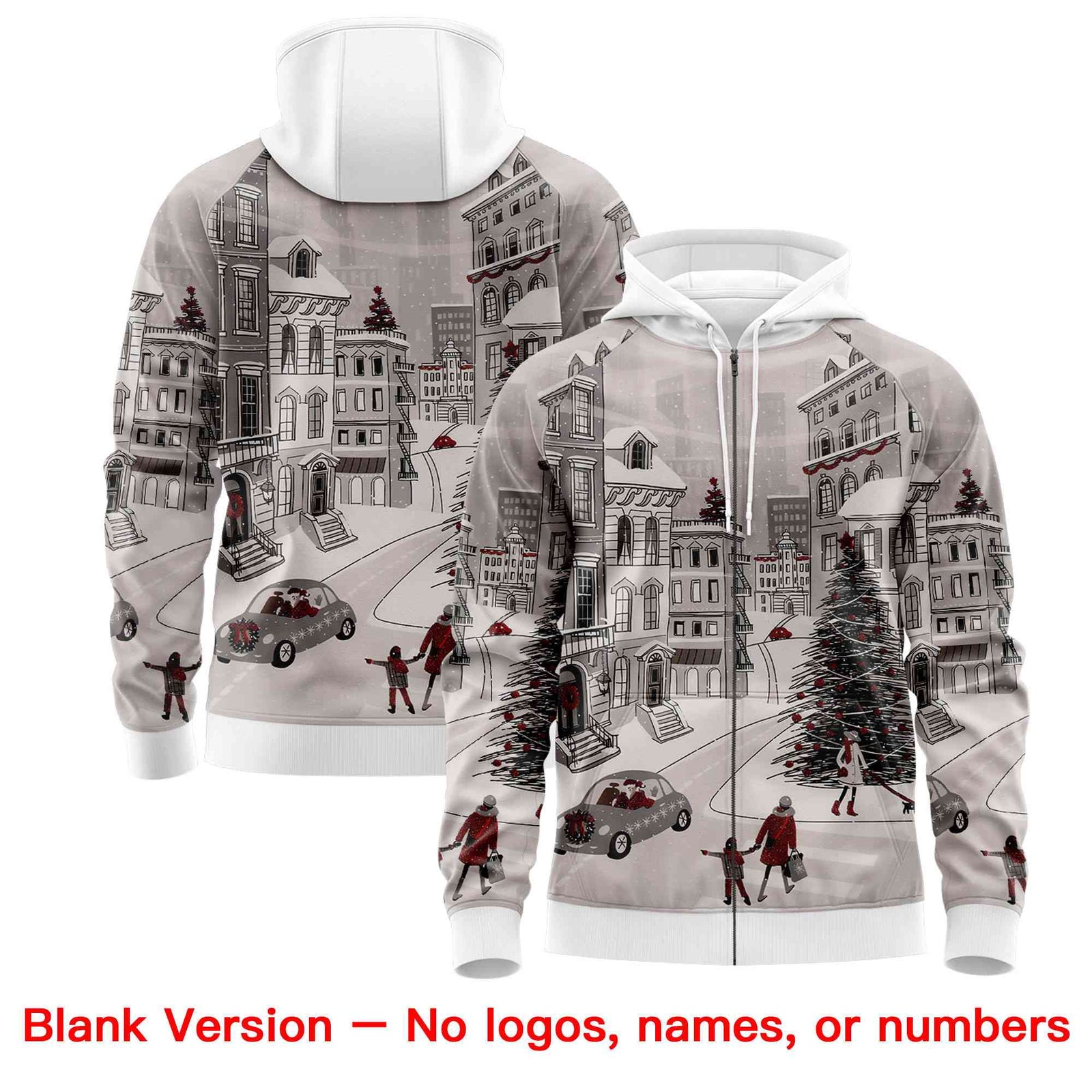 Custom White Red Christmas Graffiti Pattern Athletic Full-Zip Hoodie