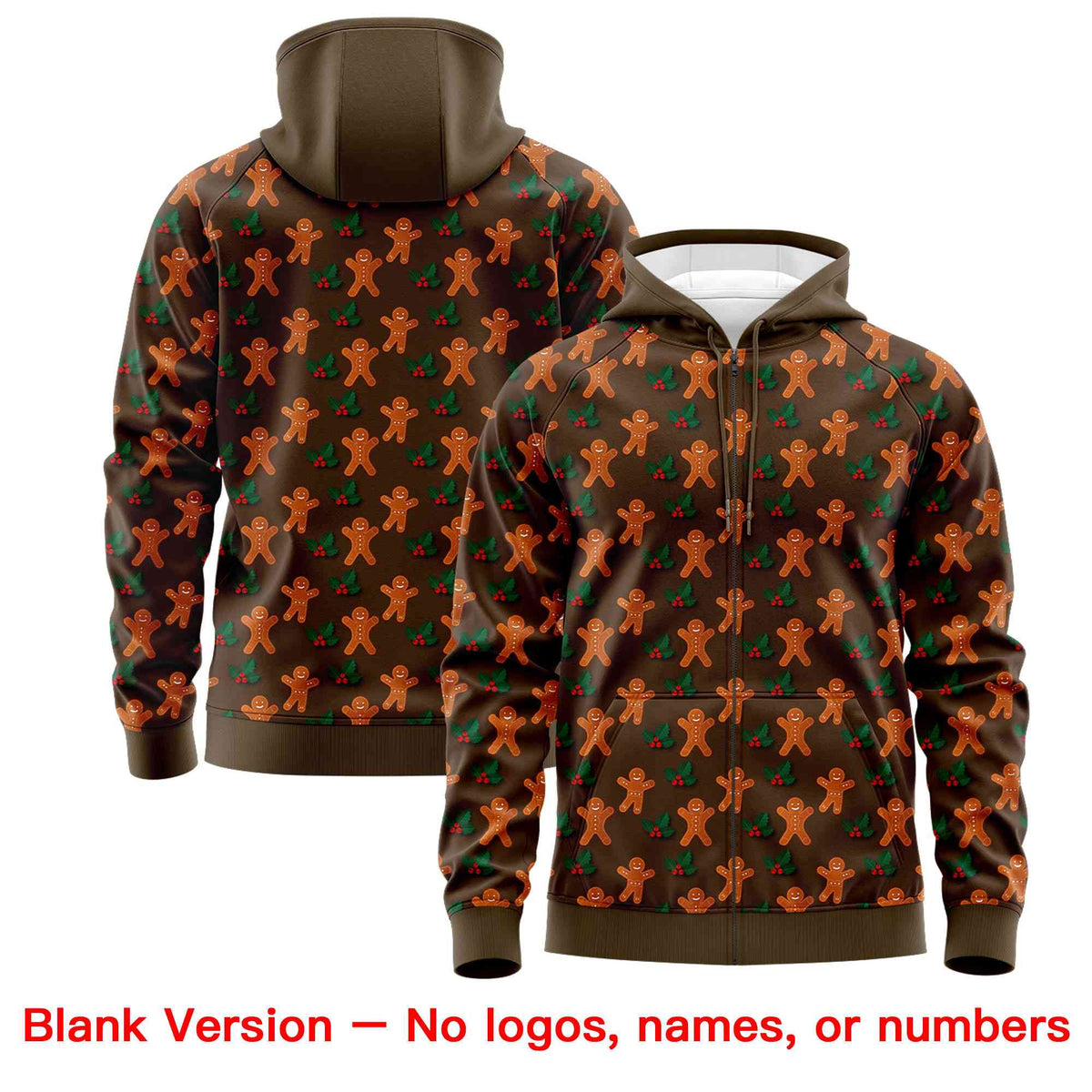 Custom Light Brown Kelly Green Christmas Graffiti Pattern Athletic Pullover Hoodie
