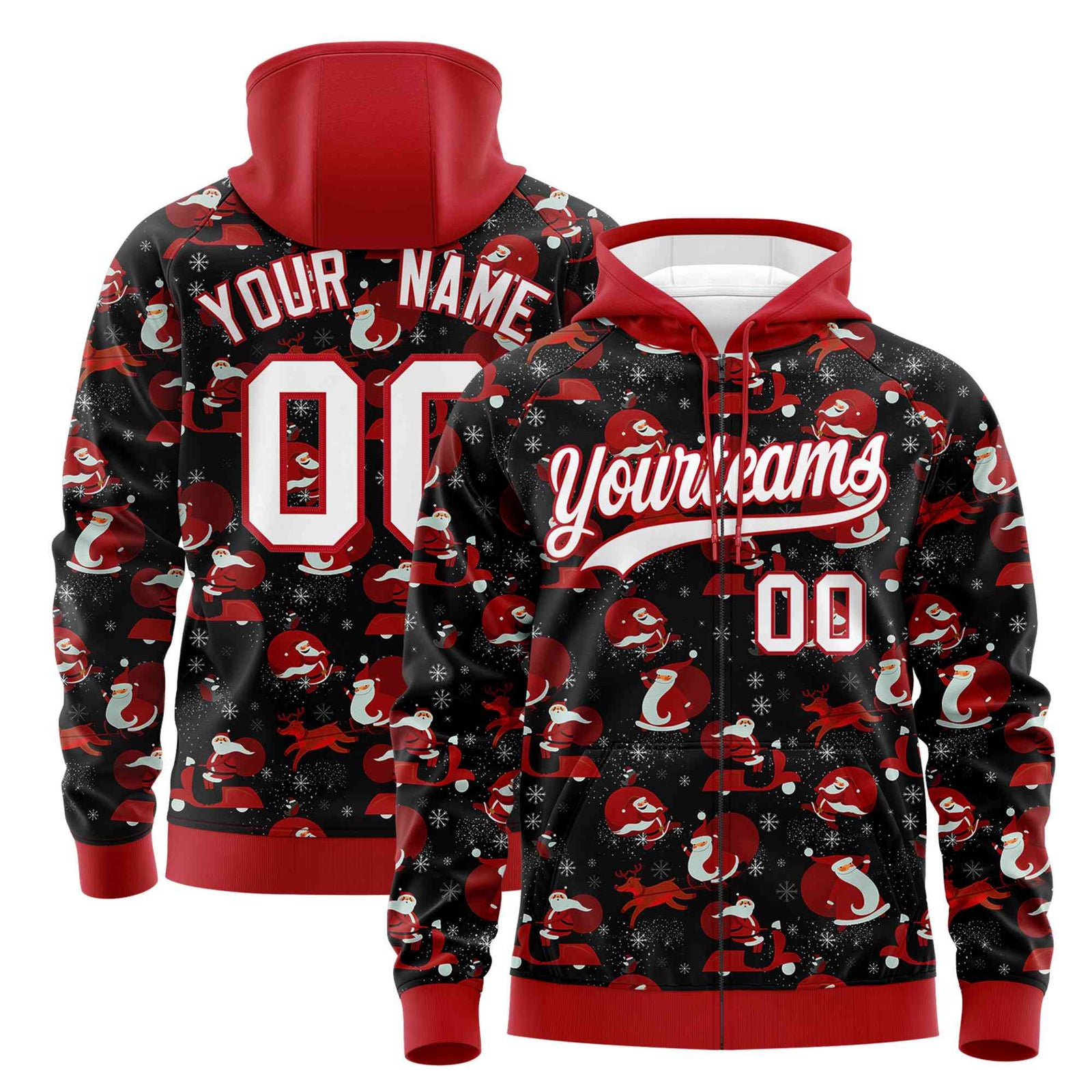 Custom Black Red Christmas Graffiti Pattern Athletic Pullover Hoodie
